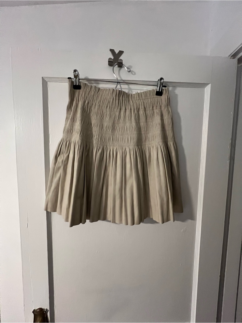 7 For All Mankind Neutral Beige Smocked Pleated Mini Skirt